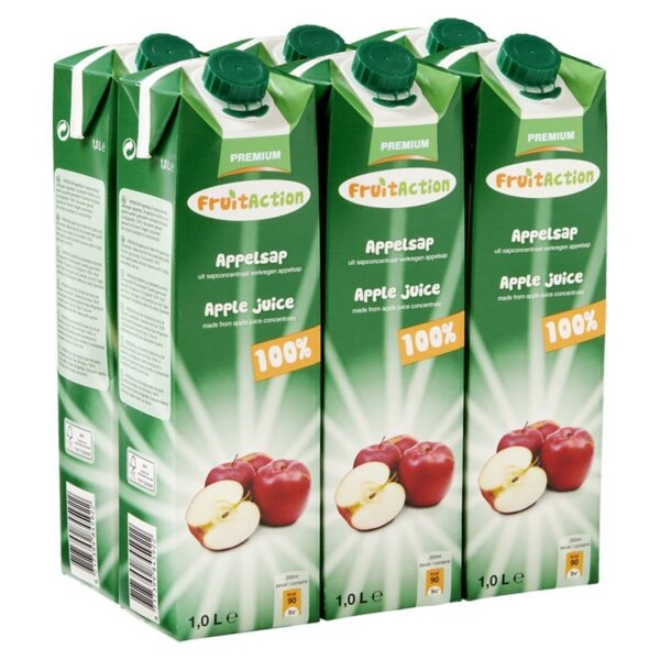 Fruit Action Appelsap tray 6 x 1,0 liter pak - Afbeelding 1